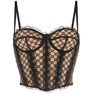 Gucci Black and Tan Lace Corset Top